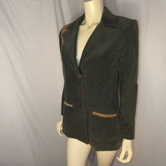 Olive Green Corduroy Sport Coat | Elbow Patches | Equestrian Academia Style | 90 - Picture 12 of 16